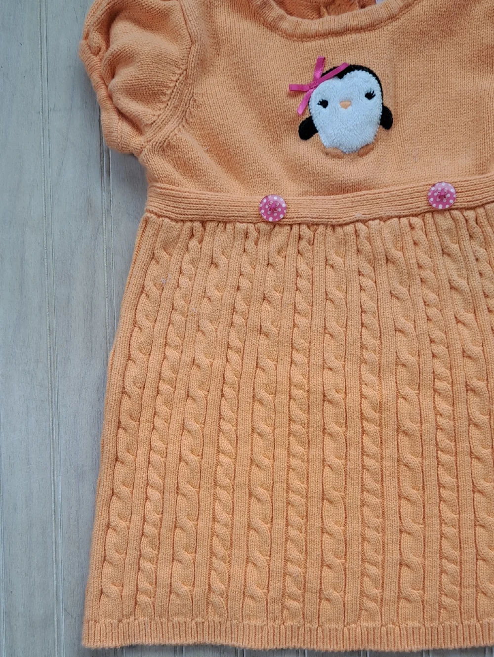 Gymboree Penguin Cable Knit Sweater Dress 100% Cotton Comfy Puff Sleeves
